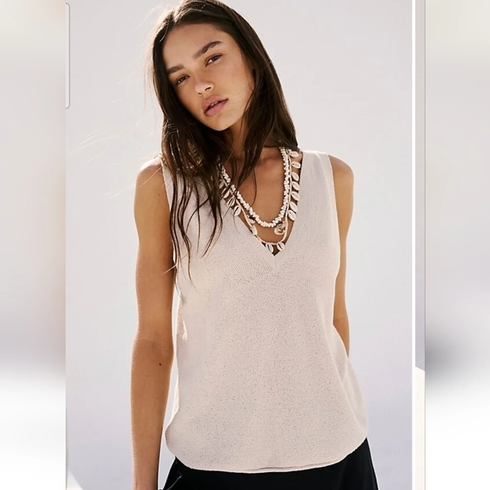 Free People Beach Keiran Tie Back Sweater Tank Top XS NWOT Phantom Gray